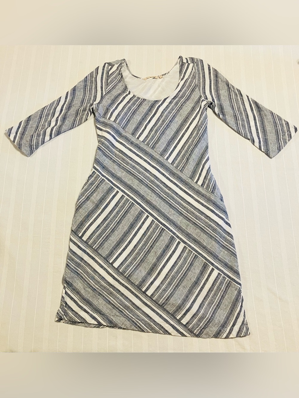 Soft Surroundings Striped Linen Blend 3/4 Sleeve Shift Dress - Size XS